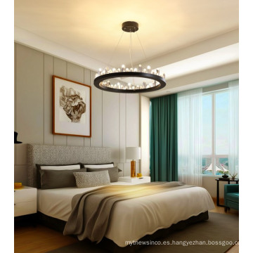 Lámpara colgante de cristal decorativa redonda ajustable con luces LED para decoración moderna del hogar y del hotel